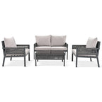 Ensemble de mobilier de patio 4 pièces, ensemble de conversation de jardin extérieur avec table en verre trempé, sièges profonds et coussins épais