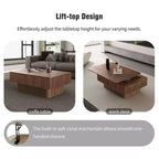 Table basse relevable cannelée JVNOXK 38,6 po avec rangement, table d'appoint moderne à hauteur réglable en placage de bois massif pour salon, chambre à coucher, noyer