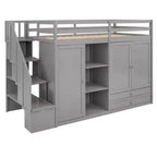 Lit mezzanine fonctionnel 93.3 avec armoires, étagères, tiroirs et échelle de rangement
