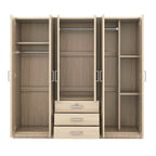 Armoire 6 portes en bois avec 3 grands tiroirs de rangement pour chambre à coucher