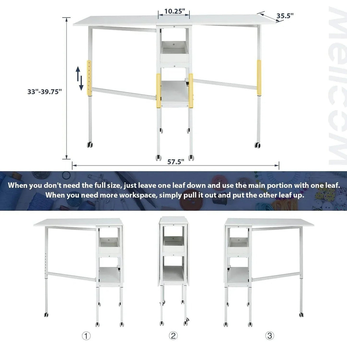 Table artisanale réglable en hauteur avec étagères de rangement, table de coupe pliante mobile pour bureau à domicile, salle de couture, salle d'artisanat