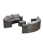 Ensemble de canapé modulaire d'extérieur semi-circulaire 11 pièces avec table basse en verre trempé et 4 tables d'appoint