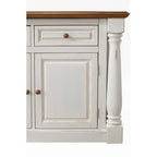 Ensemble îlot de cuisine 3 pièces Homestyles Monarch en bois blanc cassé avec plateau en bois à abattant - 48 x 25 x 36