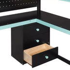 Lit mezzanine GDFStudio Scott en bois avec escalier de rangement, bureau, étagères et panneau perforé