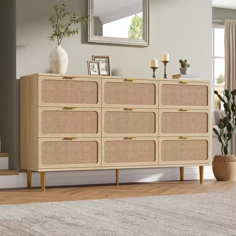 Commode en rotin pour la chambre, meubles à tiroirs grande capacité pour le rangement, adaptés au salon, à l'entrée et à la chambre d'enfant.