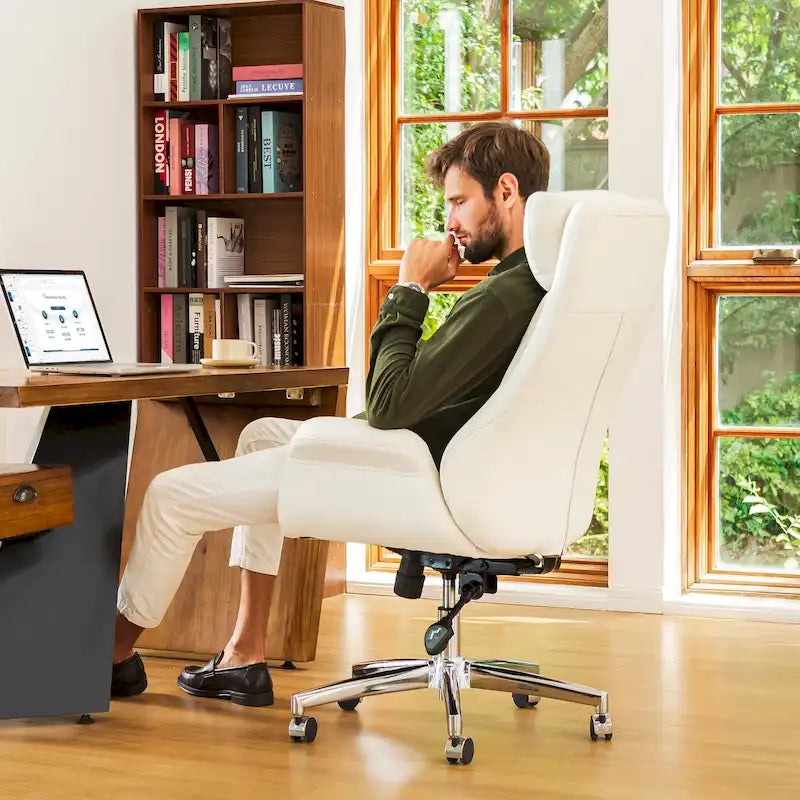 Fauteuil de bureau pivotant réglable en similicuir Glitzhome Mid-century 48 pouces