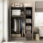Timechee 47.2 Armoire de rangement pour vêtements avec poignées en bois massif Blanc
