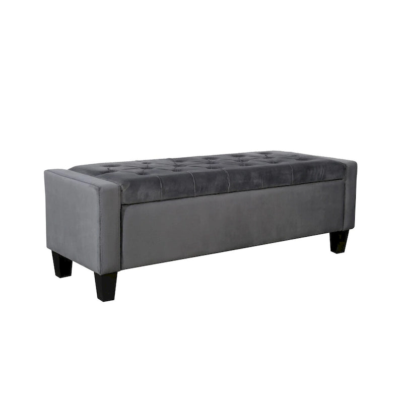 Banc de rangement capitonné en velours avec dessus rabattable
