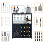 Meuble Bar à Vin Industriel Gris à 3 Niveaux (12+ Bouteilles) 91,4 cm H x 61 cm L x 38,1 cm P, Casier Détachable, 9 Supports à Verres et Étagères Réglables pour Maison/Bar