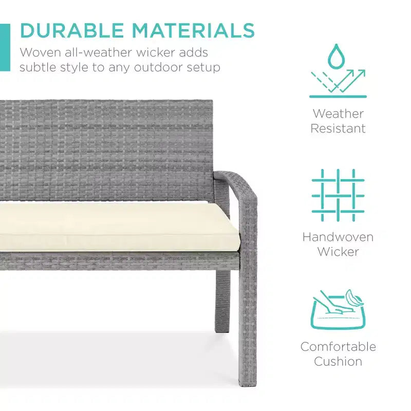 Banc de jardin en osier d'extérieur 2 places Best Choice Products avec coussin, capacité de 317 kg