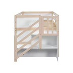 Lit mezzanine bas en bois massif, taille double, avec escalier, tiroir et étagère, design moderne et épuré, 94,6 L x 42,3 l po