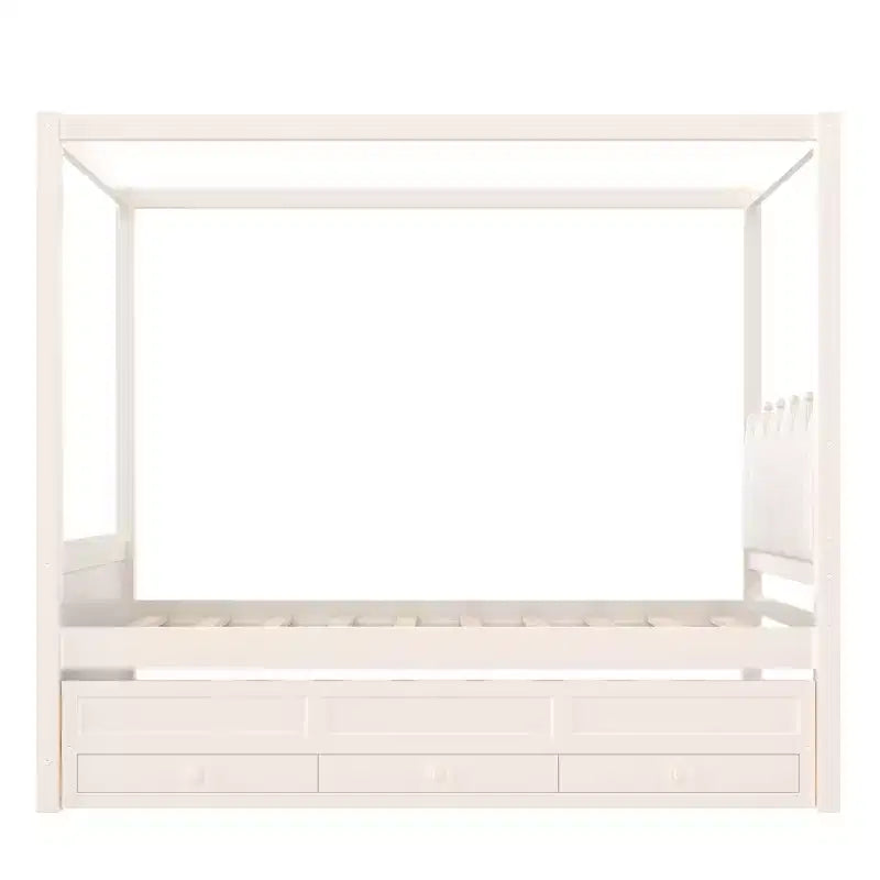 Lit plateforme double/grand format avec lit gigogne, lit à baldaquin en bois de princesse avec 3 tiroirs, lit de rangement avec tête de lit capitonnée pour chambre à coucher