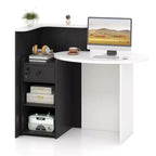 Costway Comptoir de Réception Bureau de Caisse avec Étagère Ouverte et Tiroir Verrouillable Blanc/Marron/Noir