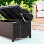 Banc de rangement d'extérieur en osier avec espace de rangement et coussin