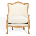 Fauteuil à oreilles Safavieh Couture Kali en chêne et lin naturel - 34 larg. x 34 prof. x 40 haut.