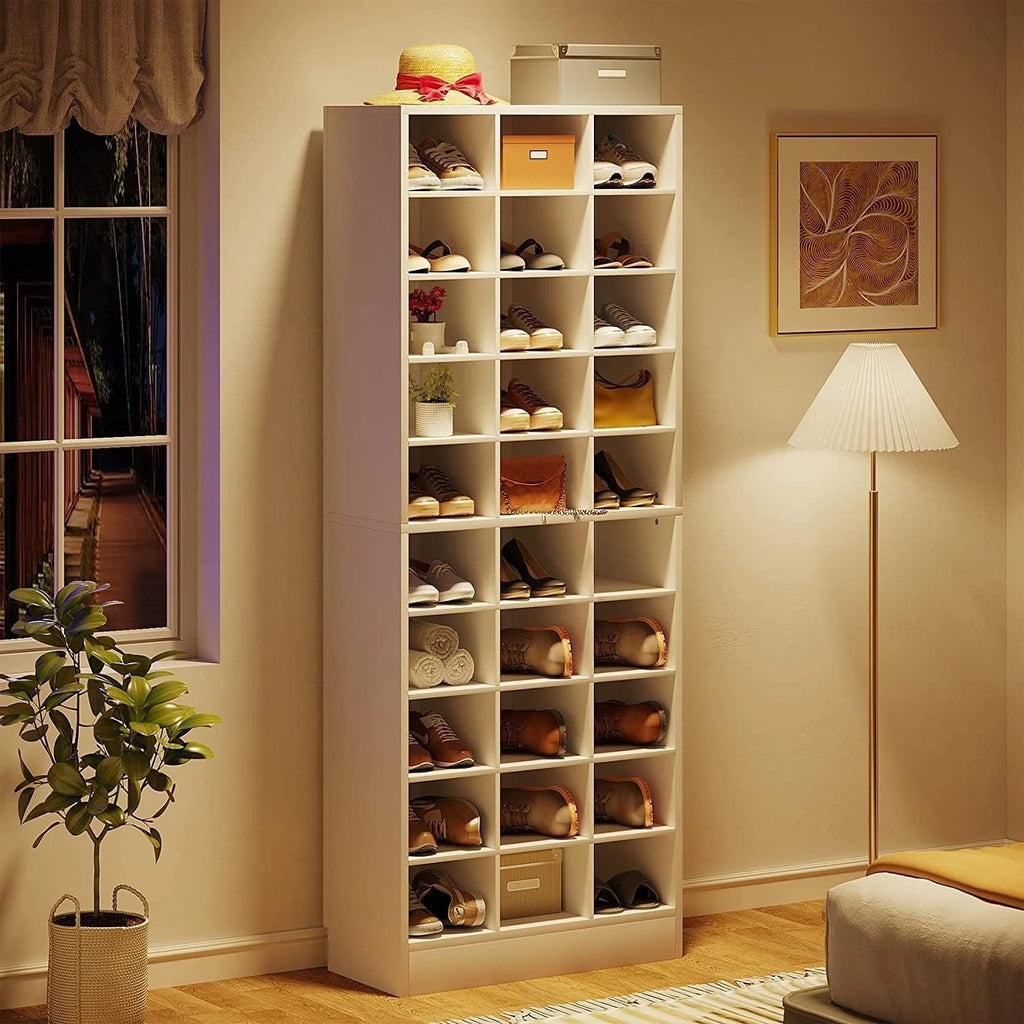 Meuble à chaussures haut 30 paires, étagère de rangement à chaussures en bois blanc 10 niveaux pour placard, entrée - 10 niveaux