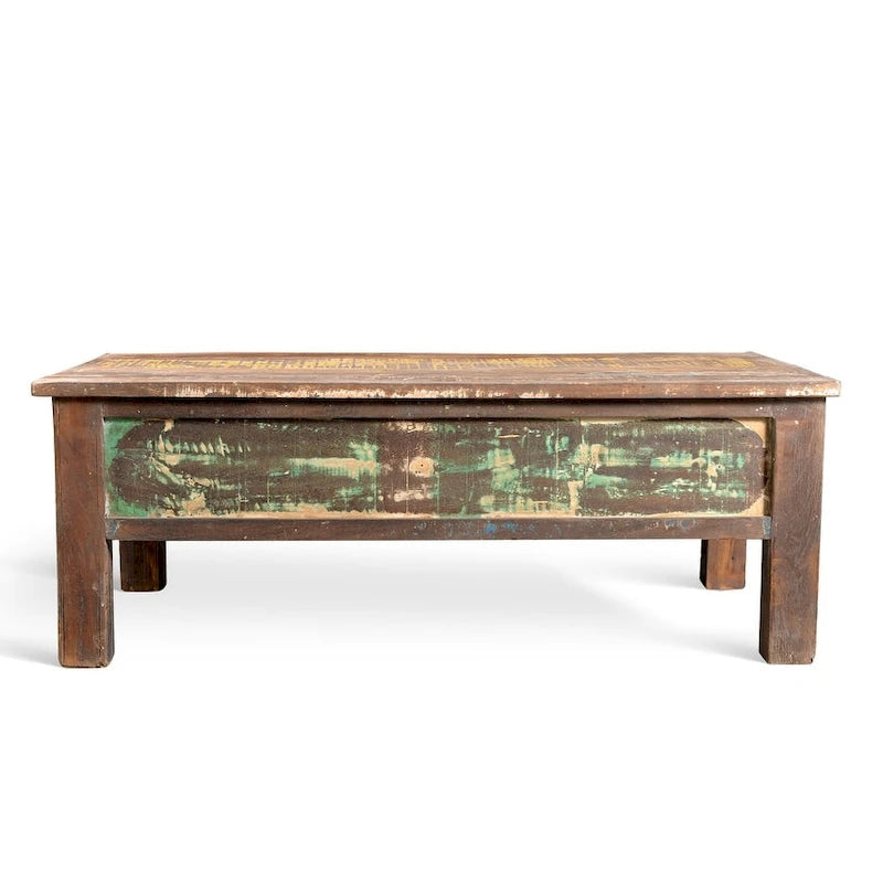 Table basse en bois ancien recyclé fabriquée à la main (Inde)