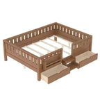 Lit pour tout-petits Bellemave Queen Size avec 14 barrières de sécurité, cadre de lit peu encombrant avec étagères intégrées et 2 tiroirs de rangement sous le lit