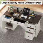 Bureau exécutif 60 po de style campagnard pour bureau à domicile – Bureau d'écriture en bois avec tiroirs, rangement d'armoire, bureau rustique pour le travail et les études