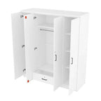 Armoire 4 portes en bois avec tringle, 1 tiroir et étagères de rangement