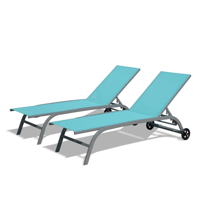 Chaise longue – Lot de 2, chaises longues avec roulettes, chaises longues avec 5 positions réglables, chaises de piscine (2 chaises longues)