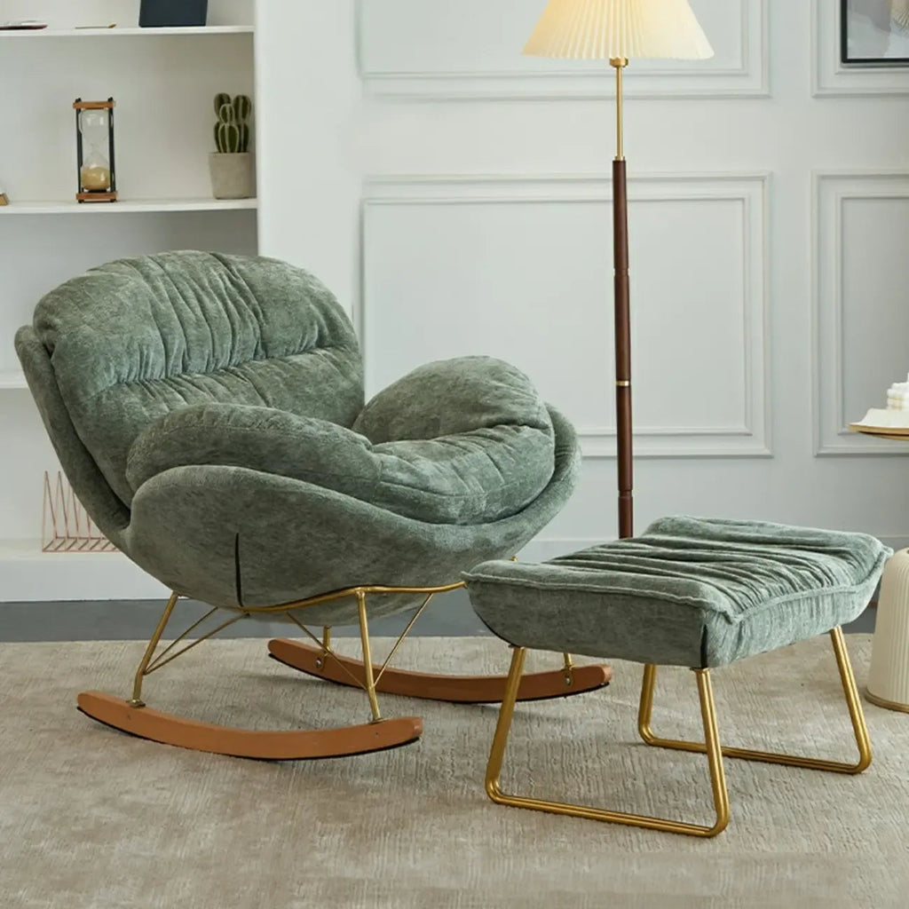 Fauteuil à bascule ergonomique rembourré en velours moderne pour chambre de bébé