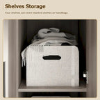 Timechee 47.2 Armoire de rangement pour vêtements avec poignées en bois massif Blanc