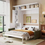 Lit escamotable Queen size avec canapé et armoire, Lit mural Queen en bois avec étagères, Lit escamotable pour chambre d'amis ou bureau