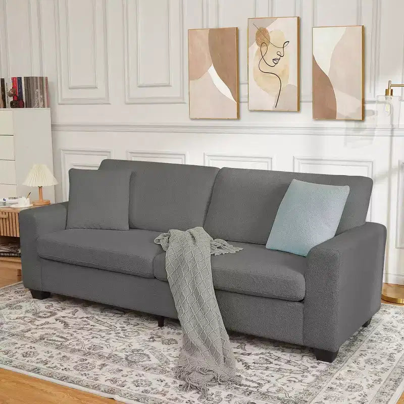 Canapé moderne 3 places de 83 po avec assise profonde, tissu doux, accoudoirs larges, housse de coussin amovible et lavable