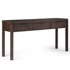 Console en bois massif de 152 cm avec 3 tiroirs, style contemporain, coloris noyer chaud