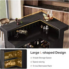 Bar de salon en L Lantine, bar à liqueurs d'angle à 4 niveaux avec étagères de rangement et porte-verres à vin pour pub à domicile