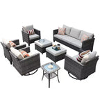 Ovios Tampa Ensemble de meubles de patio extérieur 8 pièces en osier avec canapé, fauteuils pivotants et coussins