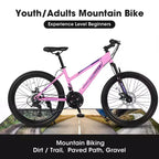 VTT Okak 24/26 pouces avec 21 vitesses et double freins à disque, vélo pour enfants avec suspension avant de 100 mm, Dirt Bike pour adolescents et femmes
