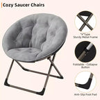 Fauteuil soucoupe, fauteuil moelleux en fausse fourrure, fauteuil lune avec structure métallique pliable, siège d'appoint floral