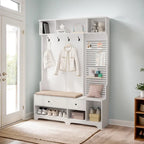 GDFStudio - Meuble d'entrée multifonctionnel Finn avec banc à chaussures, panneau perforé et grand espace de rangement