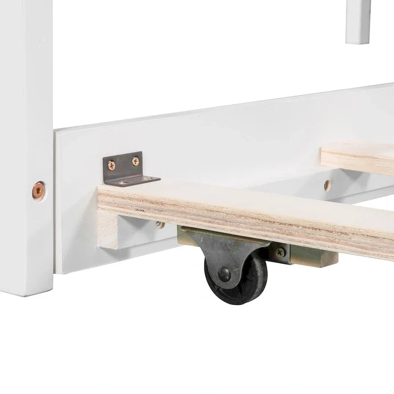Lit plateforme moderne blanc en forme de L pour deux personnes avec lit gigogne et tiroirs pour chambre à coucher