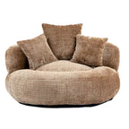 Fauteuil d'appoint rond surdimensionné avec haut dossier enveloppant, revêtement en chenille et 3 coussins