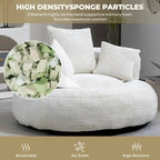 Fauteuil d'appoint rond surdimensionné avec haut dossier enveloppant, revêtement en chenille et 3 coussins