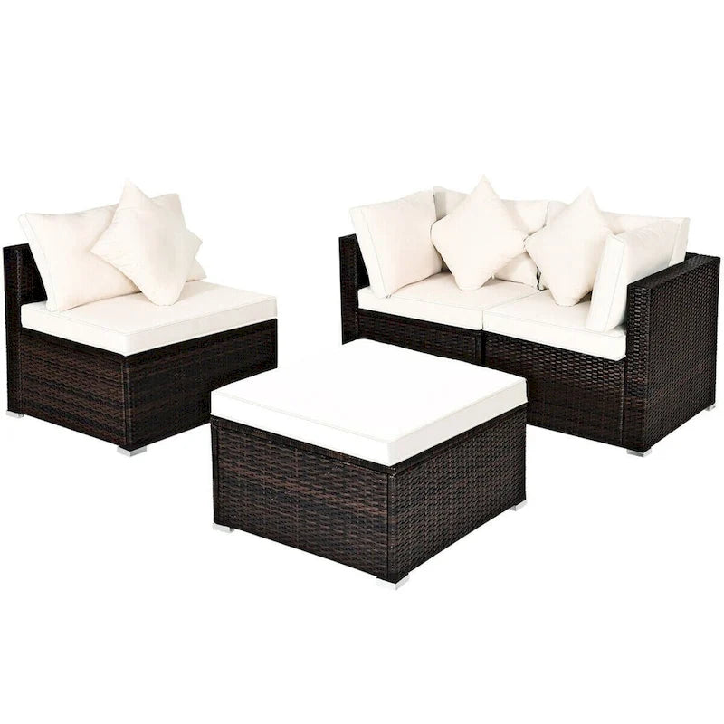 Ensemble de meubles de patio en rotin 4 pièces avec coussins et oreillers amovibles – Canapé d'angle : 73,7 x 73,7 x 63,5 cm