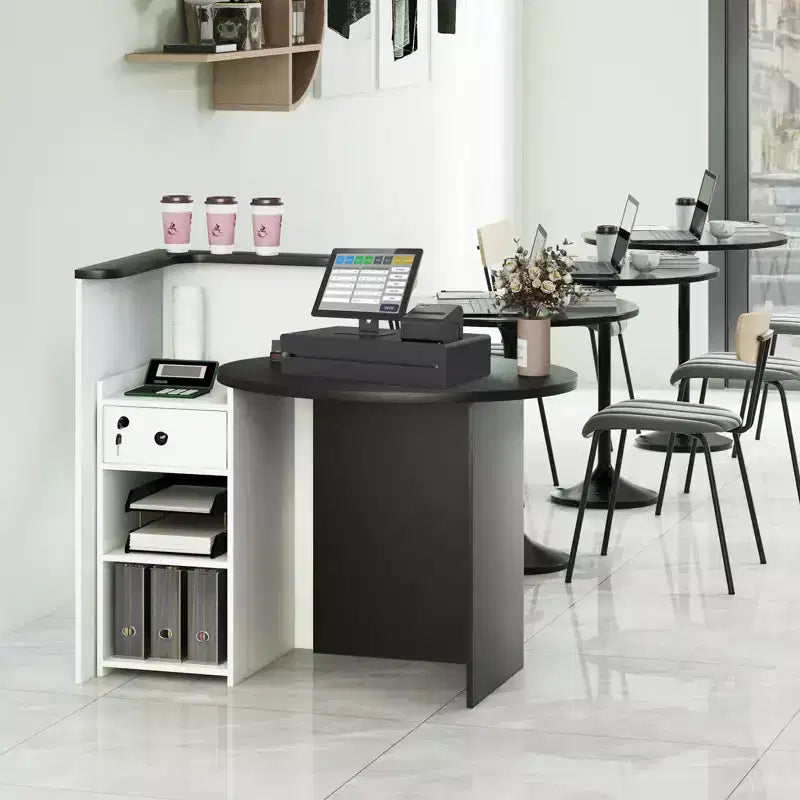 Costway Comptoir de Réception Bureau de Caisse avec Étagère Ouverte et Tiroir Verrouillable Blanc/Marron/Noir