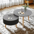 Table basse ronde moderne en bois noir et blanc avec rangement