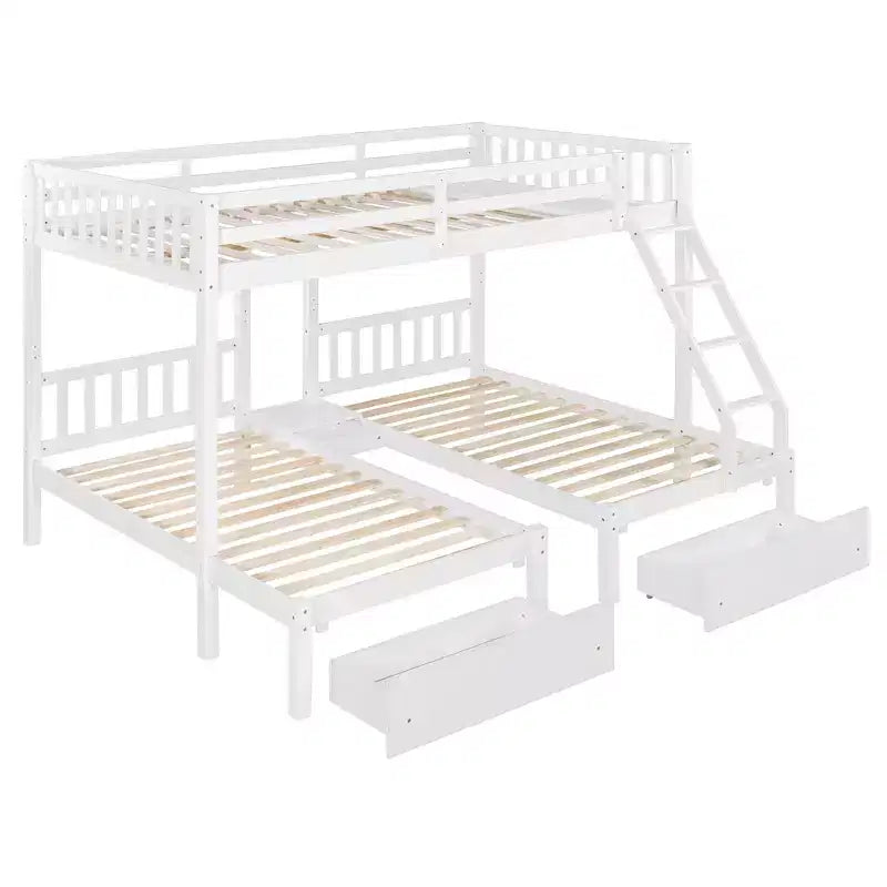 Lit superposé Triple (grand lit en haut, lits jumeaux en bas) avec 2 tiroirs de rangement, en bois, peut être séparé en 3 lits individuels