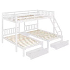 Lit superposé Triple (grand lit en haut, lits jumeaux en bas) avec 2 tiroirs de rangement, en bois, peut être séparé en 3 lits individuels