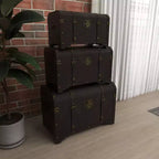 Lot de 3 malles en bois traditionnelles marron - Olivia & May : Finition vieillie, aucun assemblage requis, rangement décoratif