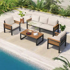 Ensemble de canapés d'extérieur 4 pièces pour 5 personnes avec table basse en bois massif et coussins amovibles