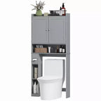 Meuble de rangement WC HOMCOM, Armoire de salle de bain moderne au-dessus des toilettes avec 2 portes, porte-papier toilette, étagère WC autoportante