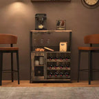 Meuble Bar à Vin Industriel Gris à 3 Niveaux (12+ Bouteilles) 91,4 cm H x 61 cm L x 38,1 cm P, Casier Détachable, 9 Supports à Verres et Étagères Réglables pour Maison/Bar