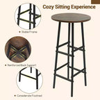 Costway Ensemble table de bar et chaises 3 pièces Table et tabourets de pub industriels avec porte-bouteilles Marron/Chêne