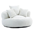 Fauteuil d'appoint rond surdimensionné avec haut dossier enveloppant, revêtement en chenille et 3 coussins