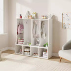 Casier à 4 compartiments marron/blanc avec 8 crochets, pour enfants